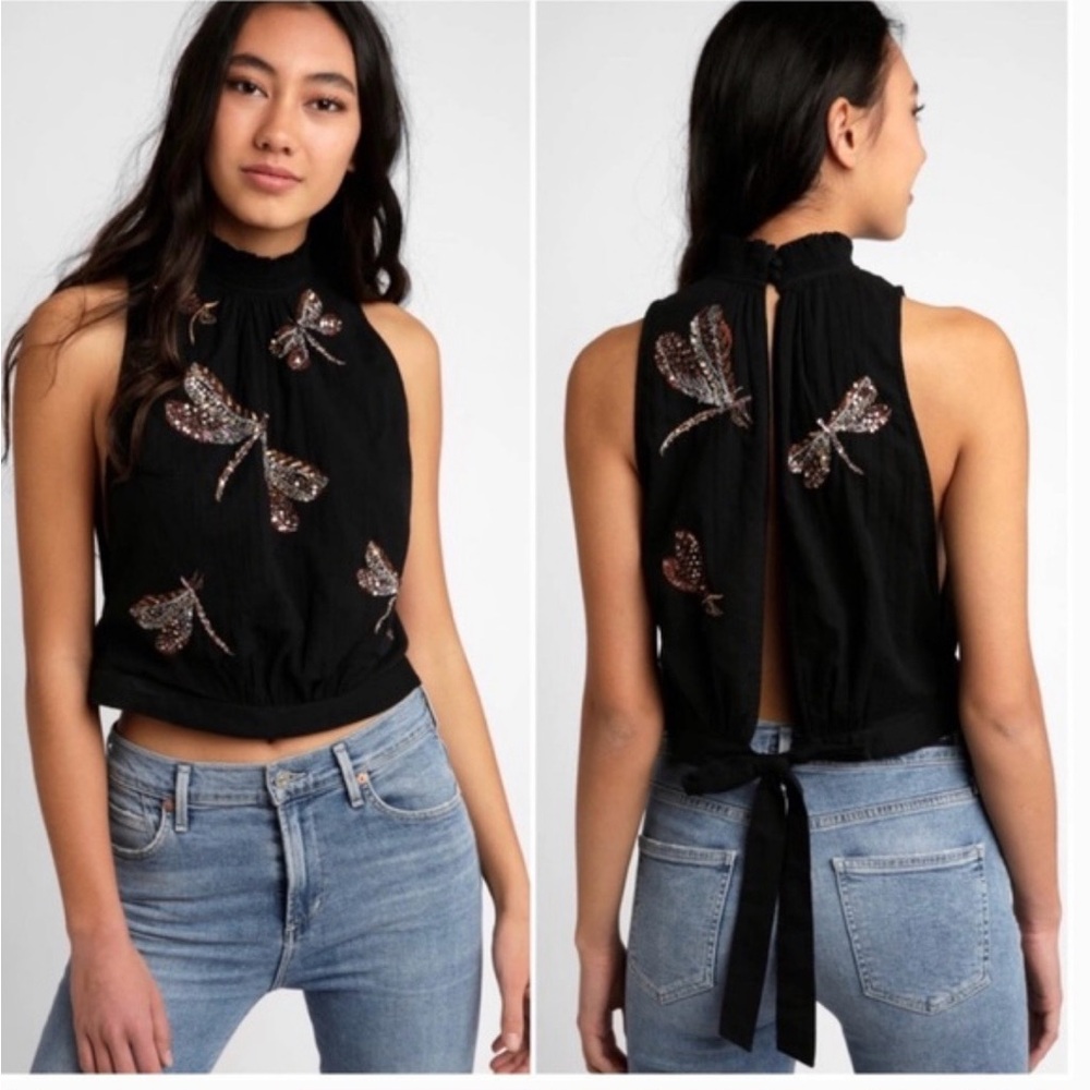 Free People The Garden Embroidered Sequin Dragonflies